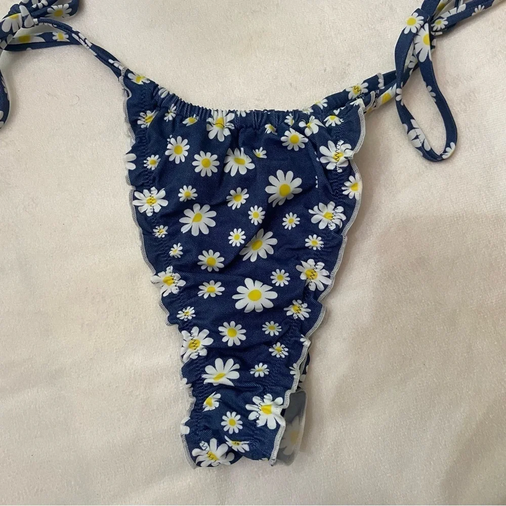 New! PINK x Frankie's Bikinis Blue/White Daisy Reign Bikini Bottom 3733